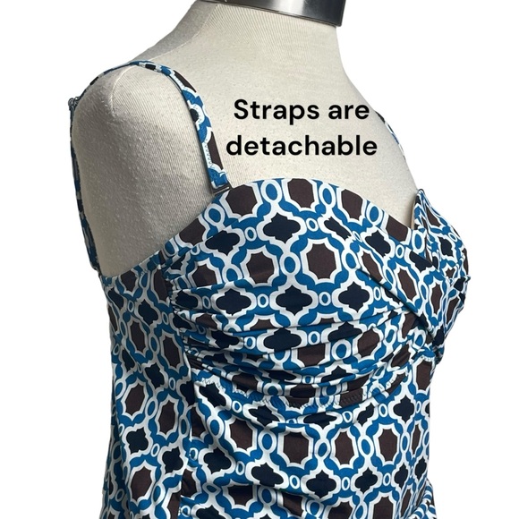 Lands End Tankini Swim Top Geometric Design Detachable Straps Underwire Bra 12 - Picture 3 of 14